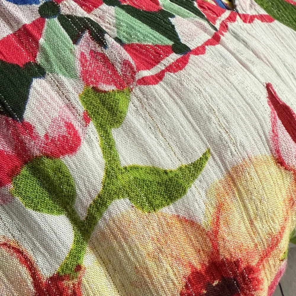 Desigual bright Carola floral boho chic peasant blouse top with beaded tassel - Picture 7 of 9